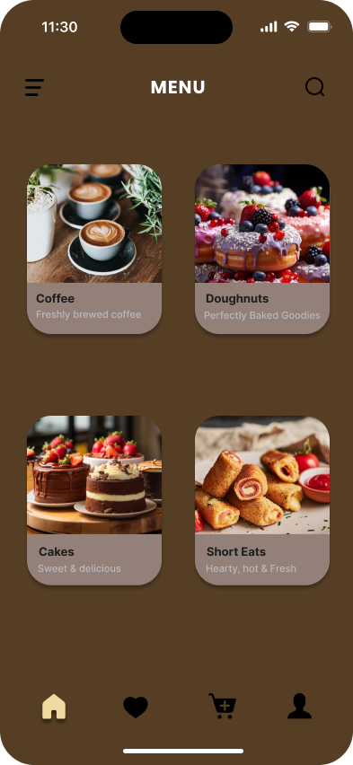 Coffee Mobile App Menu Layout